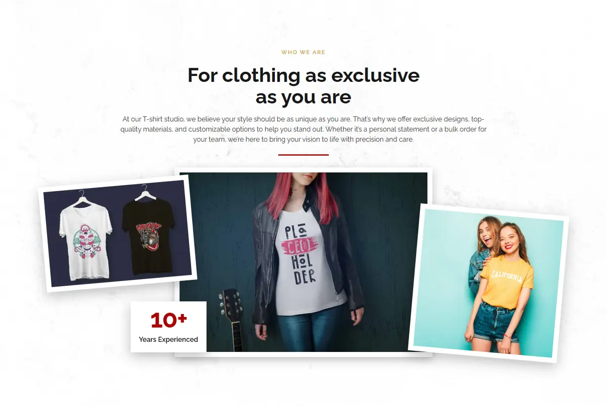 A section of the T-Shirt Studio website