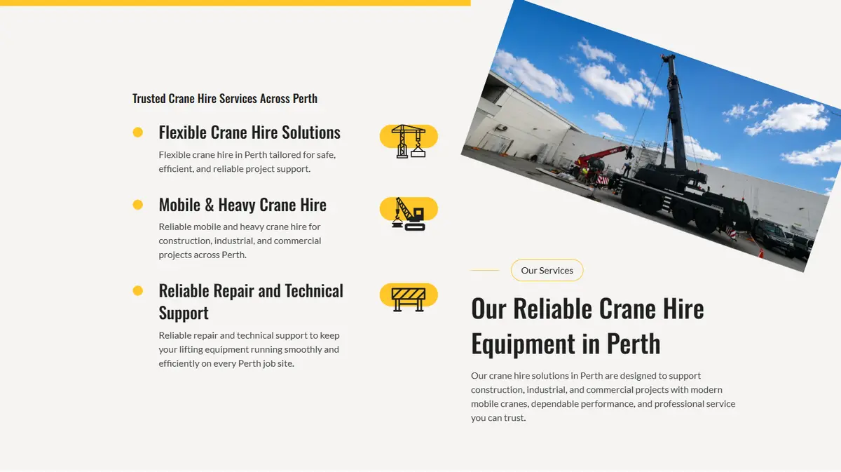 A section of the ABC Crane Hire website