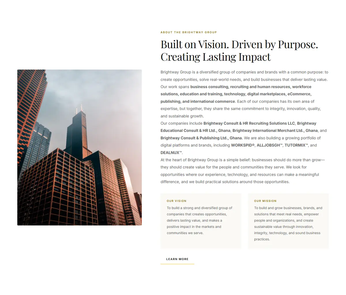 A section of the Brightway Group website
