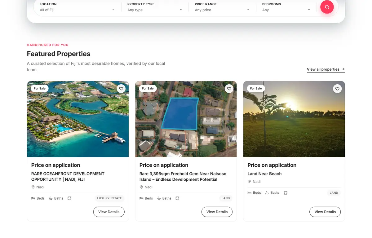 A section of the Fijian Real Estate website