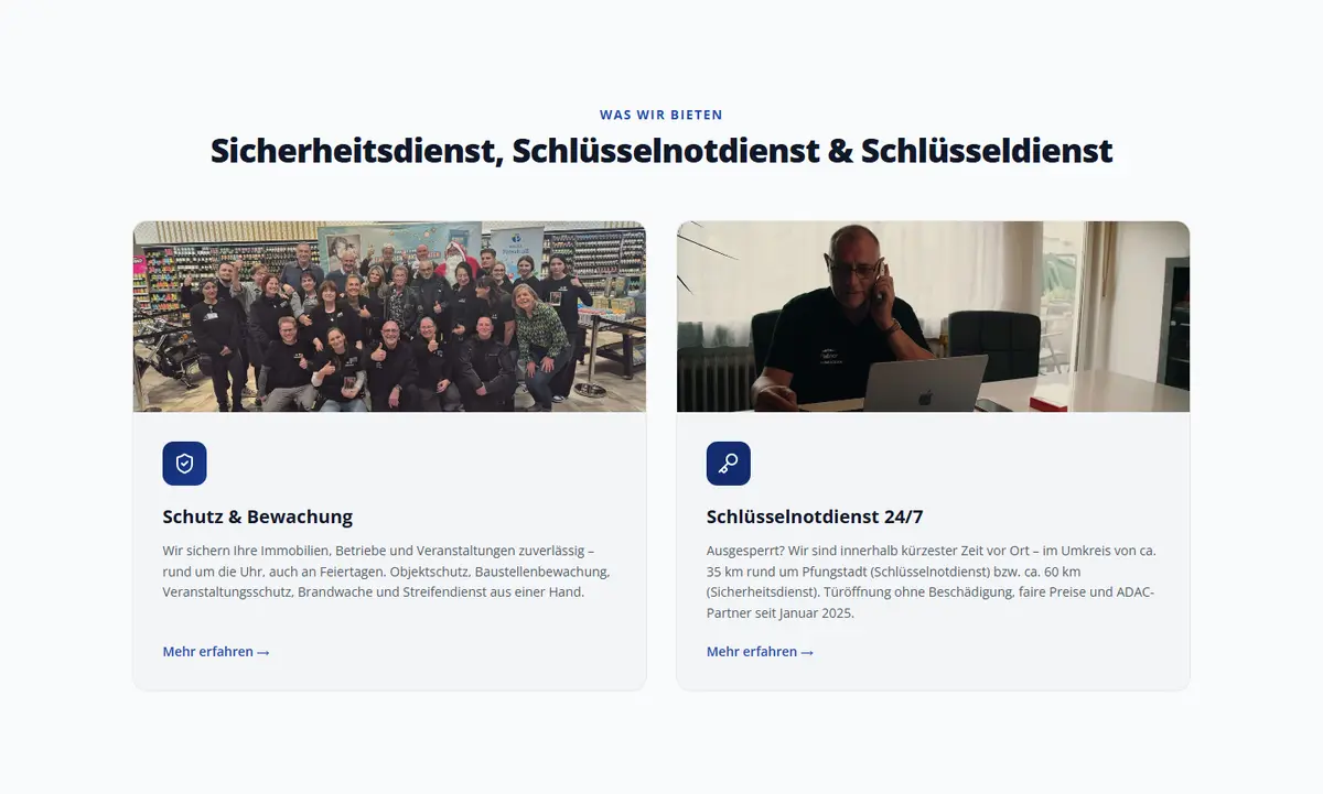 A section of the Fleßner Sicherheitsdienst website