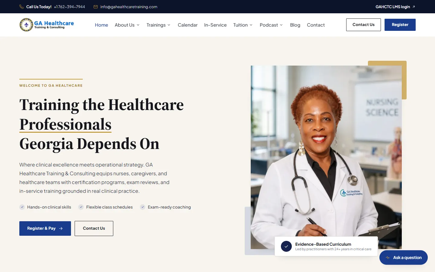 GA Healthcare Training homepage