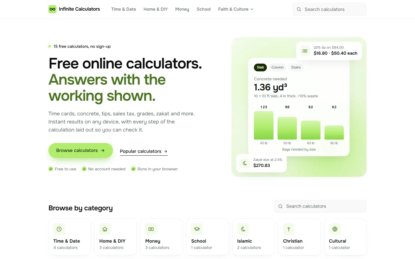 Infinite Calculators homepage