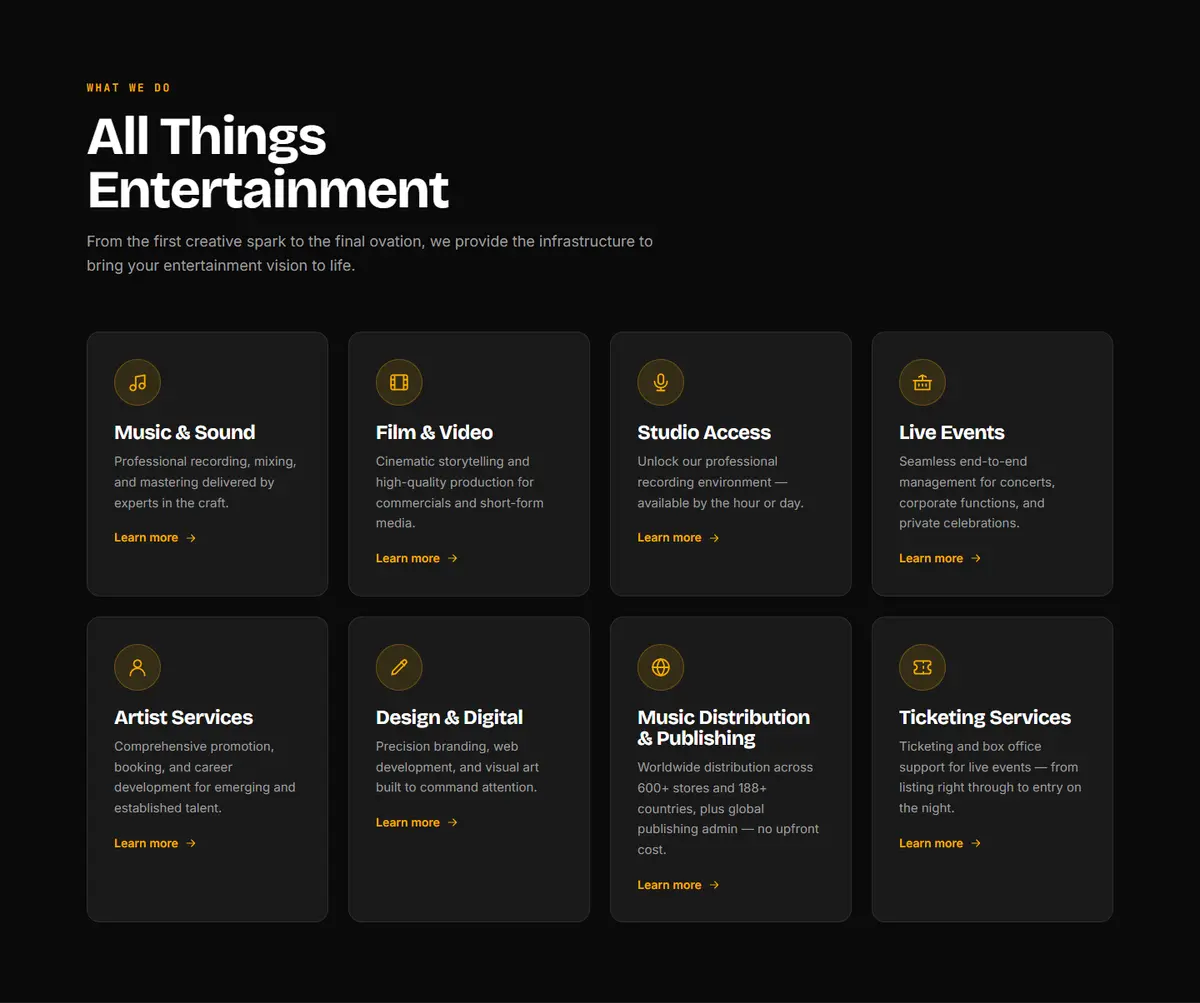 A section of the Jazba Entertainment website