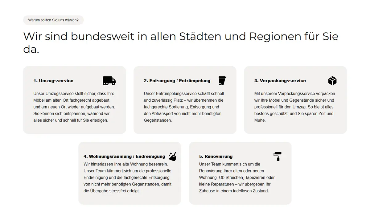 A section of the MUT Umzug website