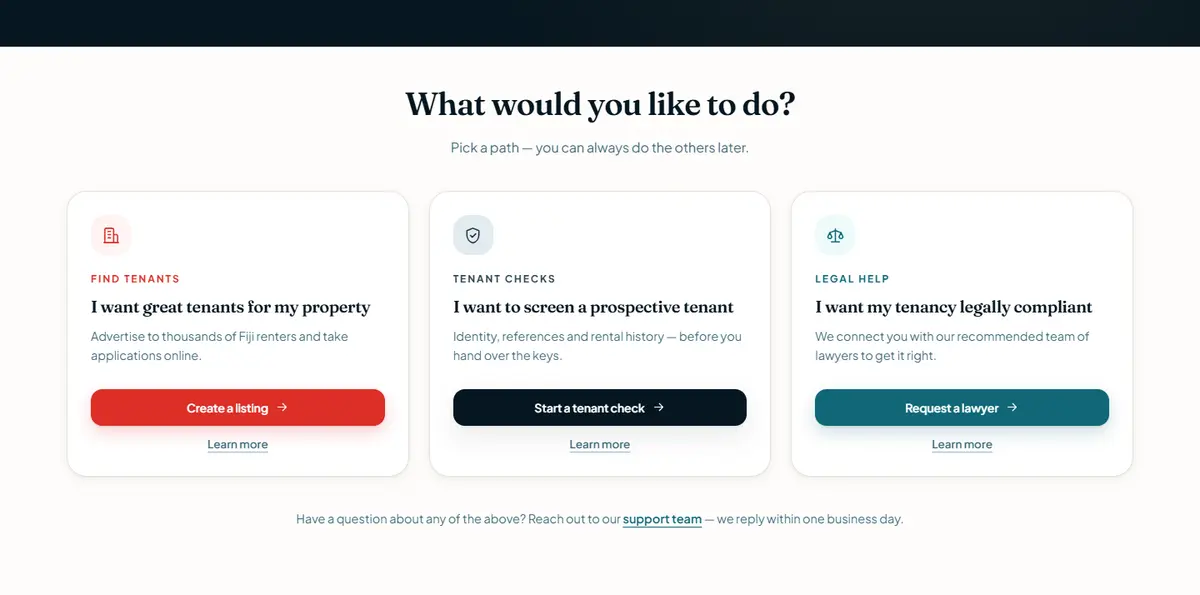 A section of the myRent Fiji website