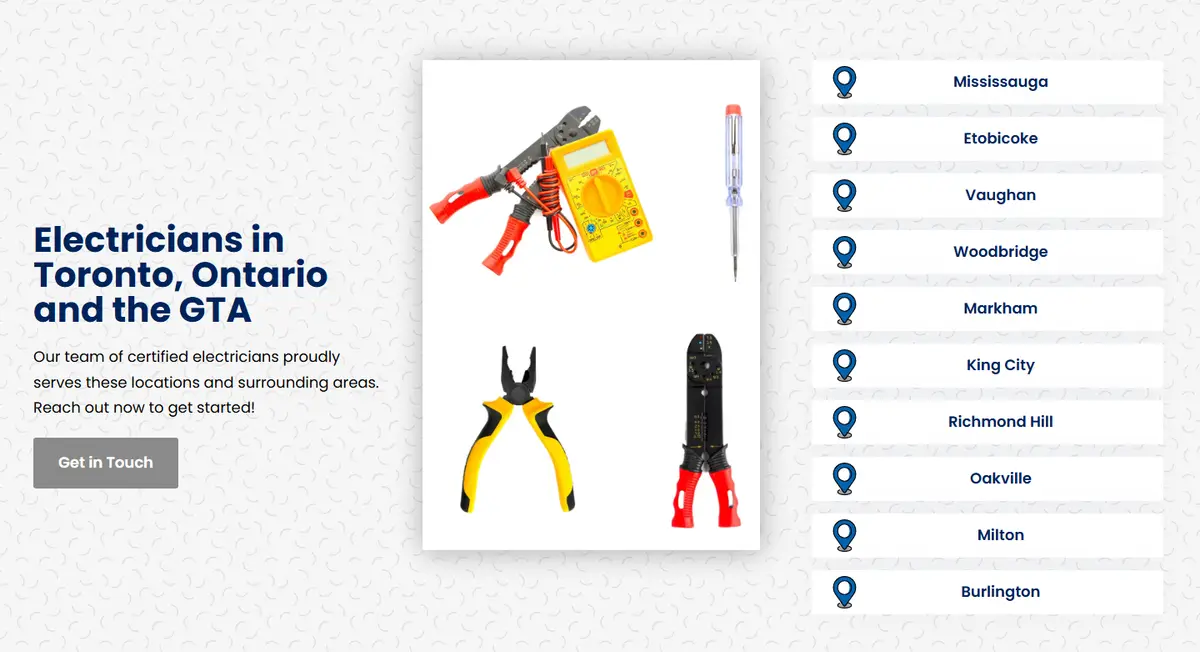 A section of the SMB Electrical website